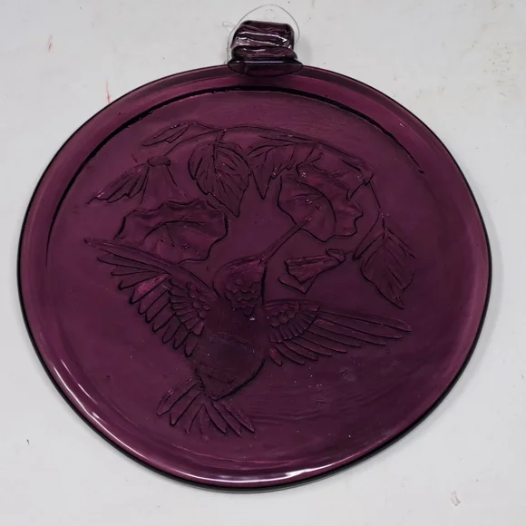 Purple Large Round Art Glass Sun Catcher With Humming Bird And Flowers - Picture 3 of 3